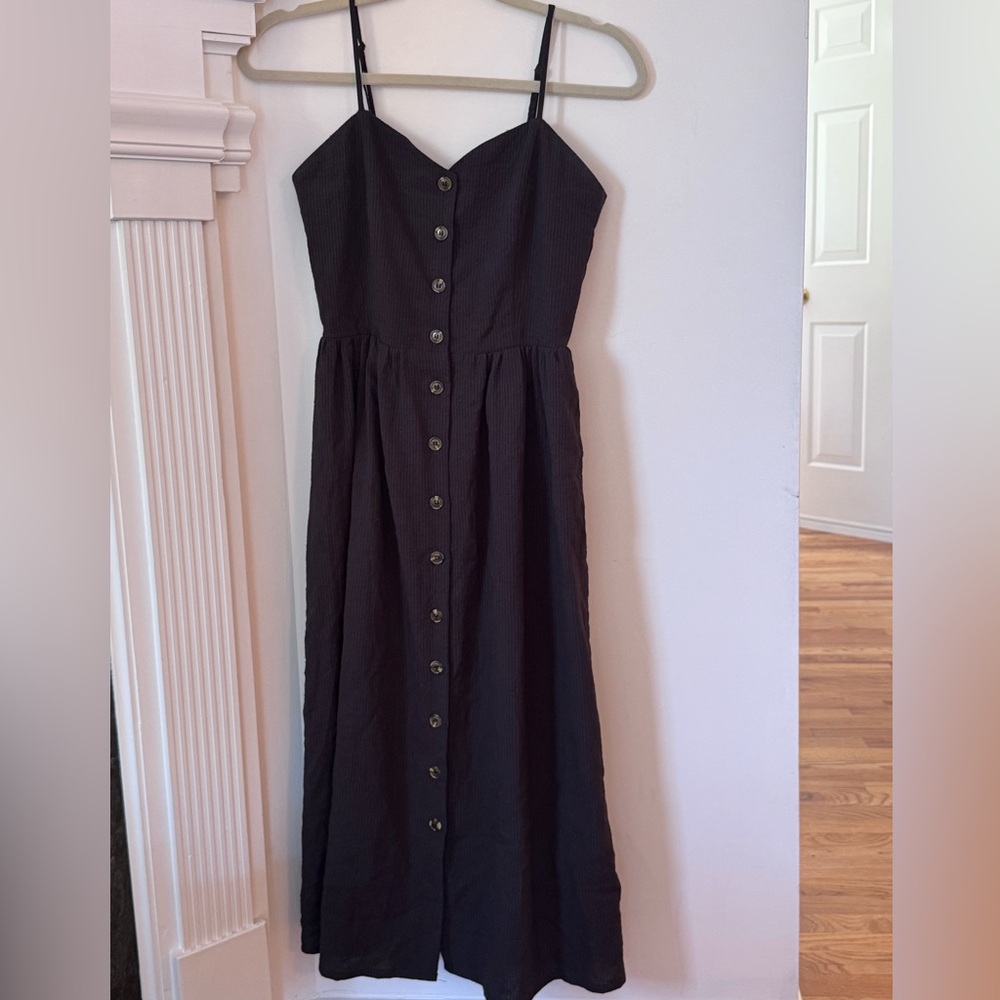 H&M Black Maxi Dress with Button-Down Front, Size 4
